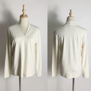 TALBOTS Ivory Long Sleeve V-Neck Blouse Size L